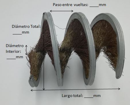 cepillo cilíndrico strip en espiral lomo metálico púa acero y sintética nylon fibra hacia el interior medidas